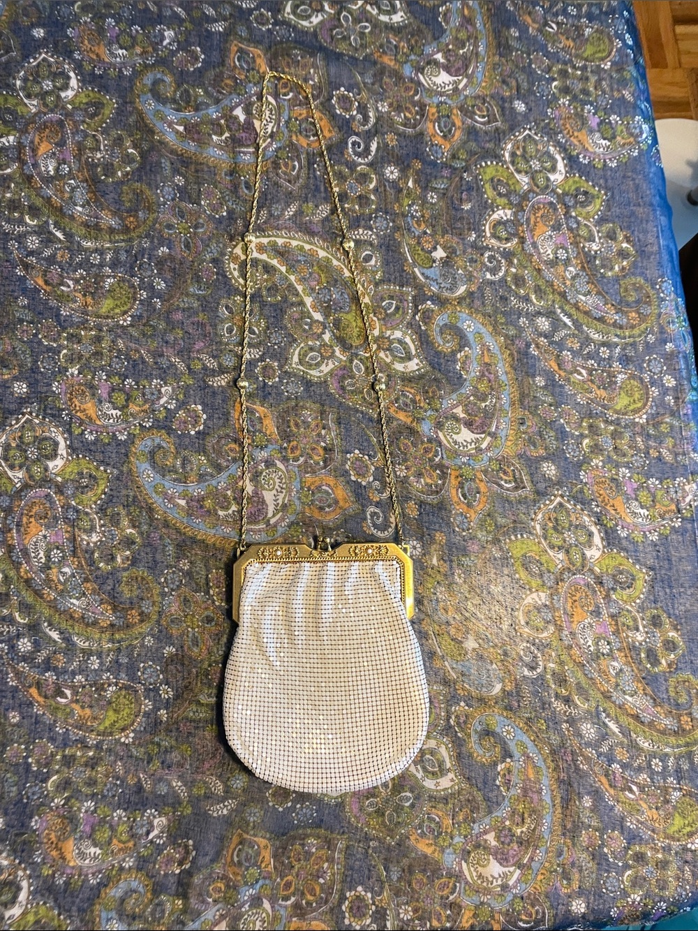 Whiting & Davis Gold Mesh Evening Wristlet with Chain